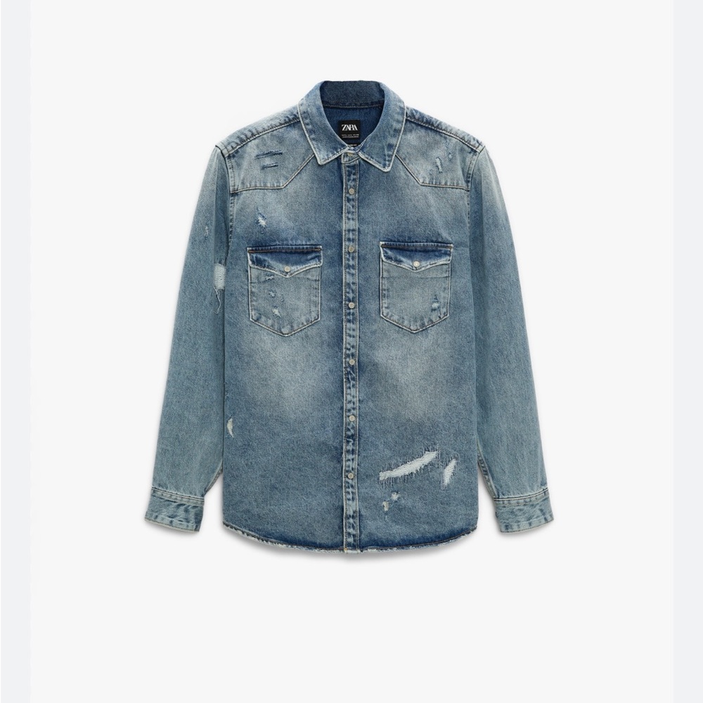 Zara Ripped Denim Overshirt Sz S Men’s